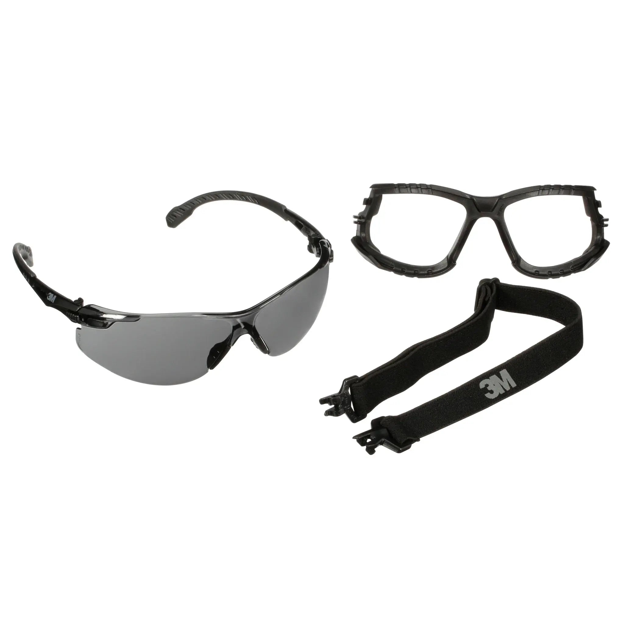 3M Solus 1000 Series, S1502SGAF-KT, Blk Temples, Scotchgard Anti-Fog Coating, Gray AF-AS lens, Foam-Strap, 20 ea-Case 