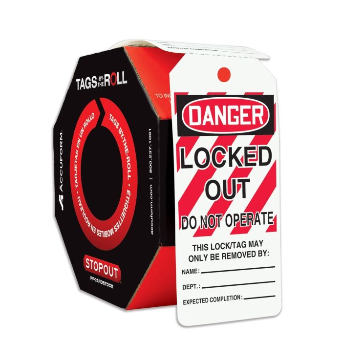 Accuform Signs TAR416 Tags By The Roll Lockout Tags Legend "DANGER LOCKED OUT DO NOT OPERATE" 6.25" Length x 3" Width x 0.010" Thickness PF Cardsto