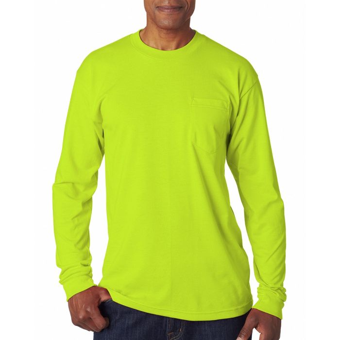 Bayside BA1730 50/50 Poly Cotton Blend Safety Pocket Long Sleeve T-Shirt, 1 Each