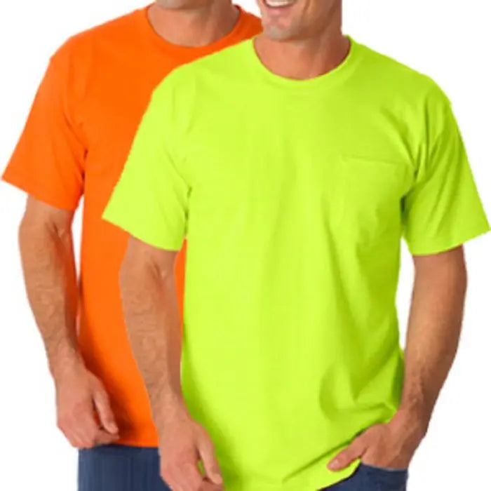 Bayside BA1725L-L 50/50 Poly Cotton Blend Safety Pocket T-Shirt, Lime ...