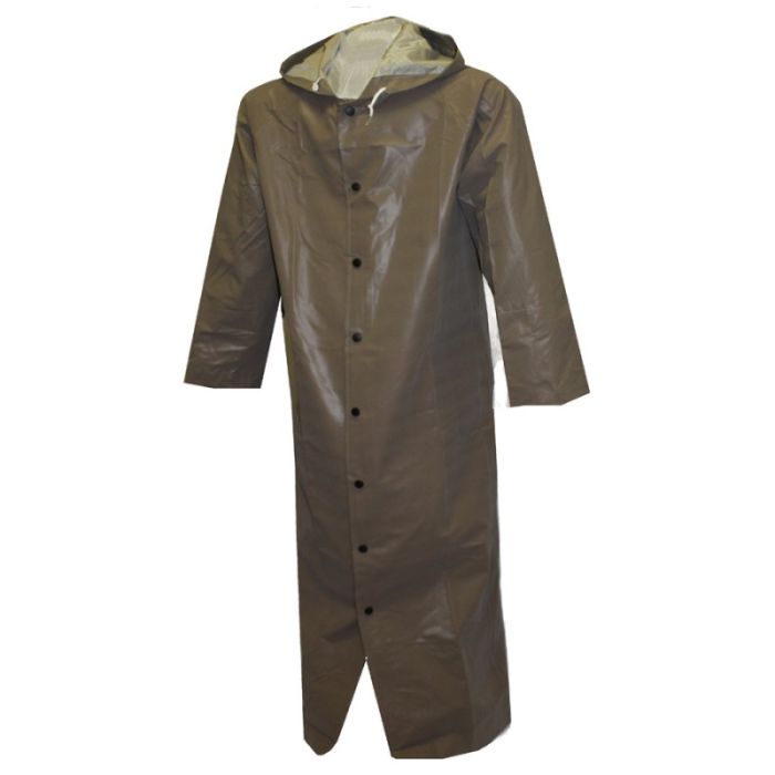 Magnaprene Coat Olive Drab 60" Storm Fly Front Attached Hood Inner Cuffs