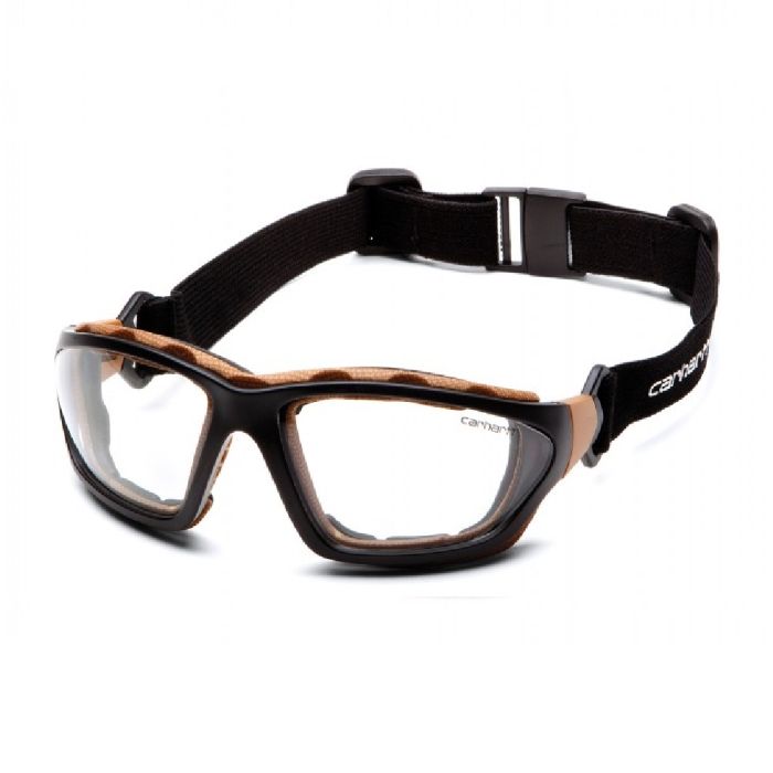 Pyramex Carhartt CHB410DTP Carthage Safety Glasses with Interchangeable Strap, Black and Tan Frame, Clear Lens, One Size, Box of 12