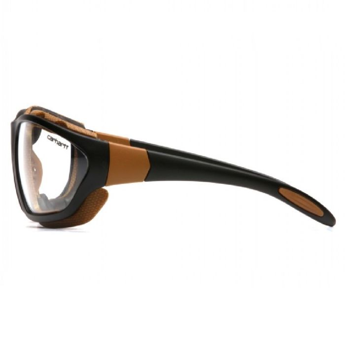 Pyramex Carhartt CHB410DTP Carthage Safety Glasses with Interchangeable Strap, Black and Tan Frame, Clear Lens, One Size, Box of 12