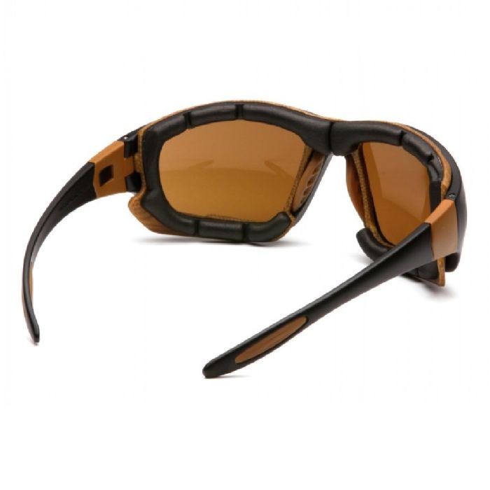 Pyramex Carhartt CHB418DTP Carthage Safety Glasses with Interchangeable Strap, Sandstone Bronze Lens, Black and Tan Frame, One Size, Box of 12