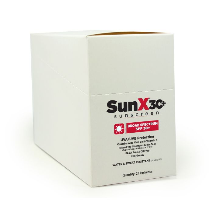 Coretex Sun X SPF30+ Sunscreen Lotion Pouch Clamshell Box - 25/Box, Case of 8 Boxes