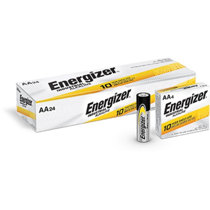 Energizer Industrial EN91 Alkaline AA Battery, Silver, AA, Box of 24