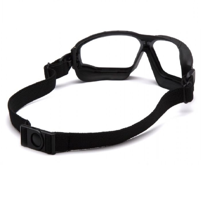 Pyramex Torser GB10010TM Safety Glasses with Black Strap, Black Frame, Clear H2Max Anti-Fog Lens, One Size, Box of 12