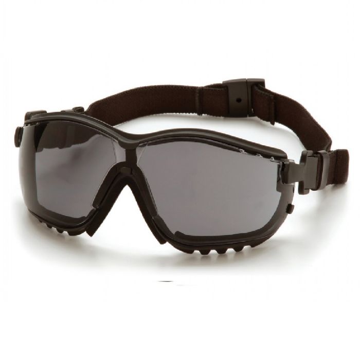 Pyramex V2G GB1820ST Safety Goggles, Black Strap and Temples, Gray H2X Anti Fog Lens, One Size, Box of 12