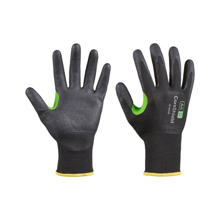 Honeywell CoreShield 24-9518B Microfoam Nitrile Coating Cut Resistant Gloves with HPPE/Steel Black Liner, Black, Pack of 10 Pairs