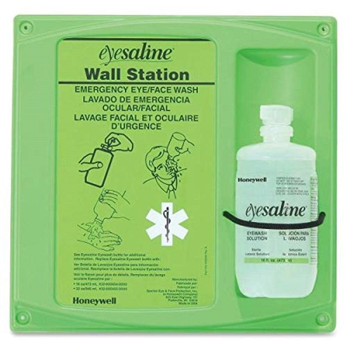 Honeywell 32-000460-0000-H5 16 Ounce Single Bottle Eyesaline Sterile Eye Wash Wall Station, Green, One Size, Case of 8