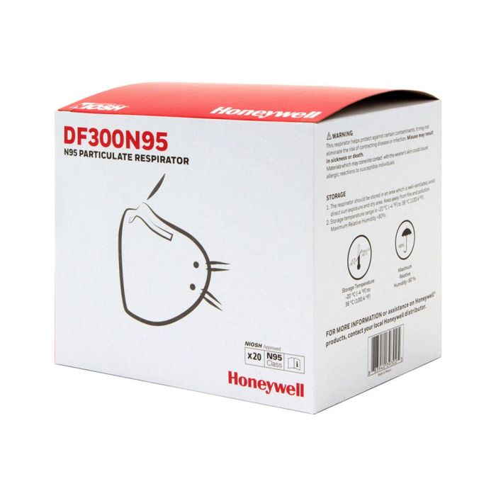 Honeywell DF300N95B DF300 Series Flatfold N95 Disposable Respirator, White, One Size, 50 per Box, Case of 12 Boxes