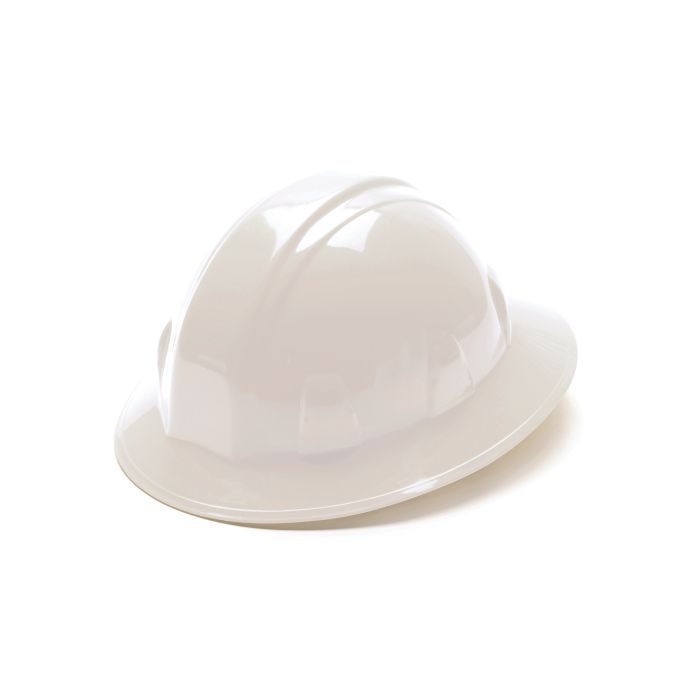 Pyramex HP26110 Hard Hat, Full Brim, 6 Pt Ratchet Suspension, White, 1 Each