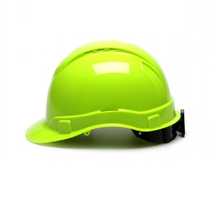 Pyramex Ridgeline HP44131V 4 Point Vented Ratchet Cap Style Hard Hat, Hi Vis Lime, One Size, Box of 16