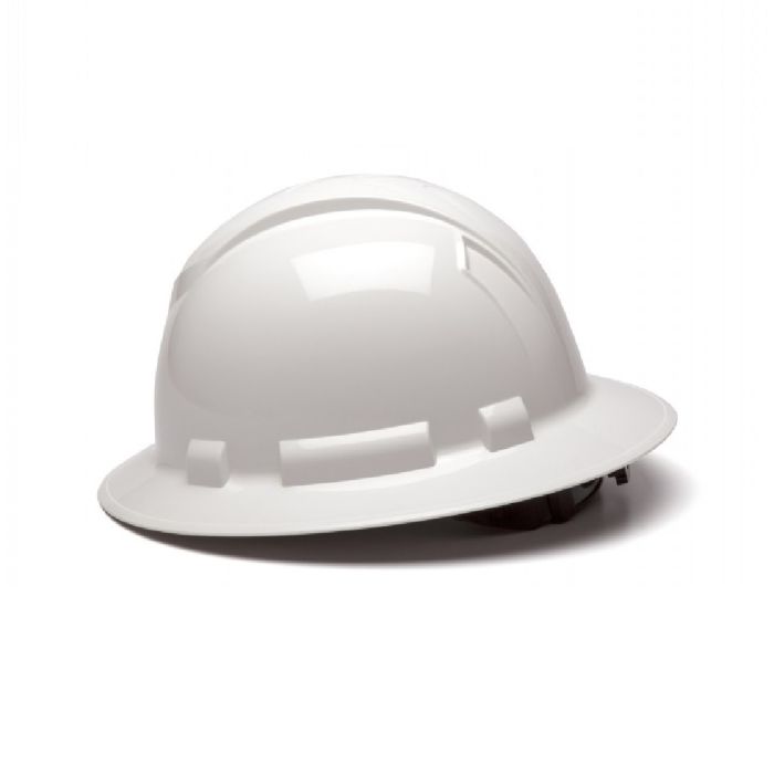 Pyramex Ridgeline HP54110 4 Point Standard Ratchet Full Brim Hard Hat, White, One Size, Box of 12