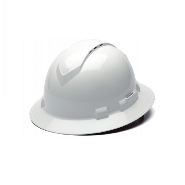 Pyramex Ridgeline HP54110V 4 Point Vented Ratchet Full Brim Hard Hat, White, One Size, Box of 12