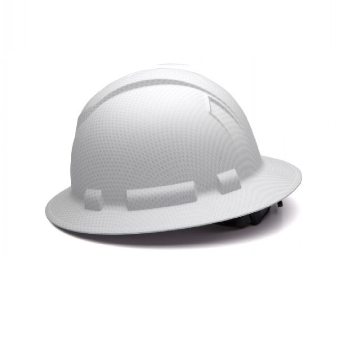 Pyramex Ridgeline HP54116 4 Point Standard Ratchet Full Brim Hard Hat, Matte White with Graphite Pattern, One Size, Box of 12