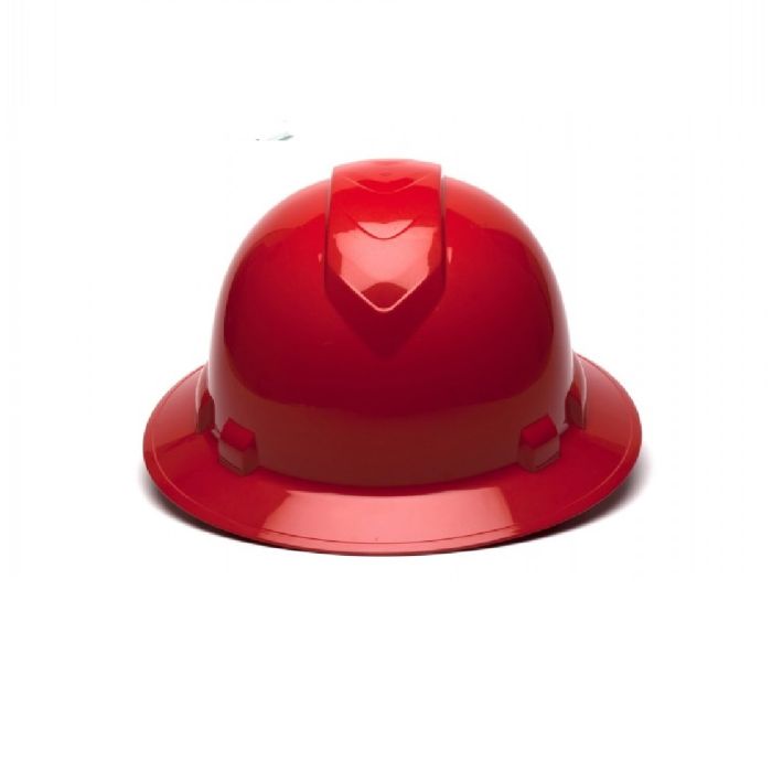 Pyramex Ridgeline HP54120 4 Point Standard Ratchet Full Brim Hard Hat, Red, One Size, Box of 12