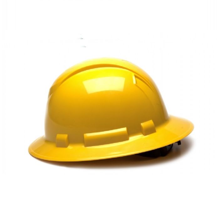 Pyramex Ridgeline HP54130 4 Point Standard Ratchet Full Brim Hard Hat, Yellow One Size, Box of 12