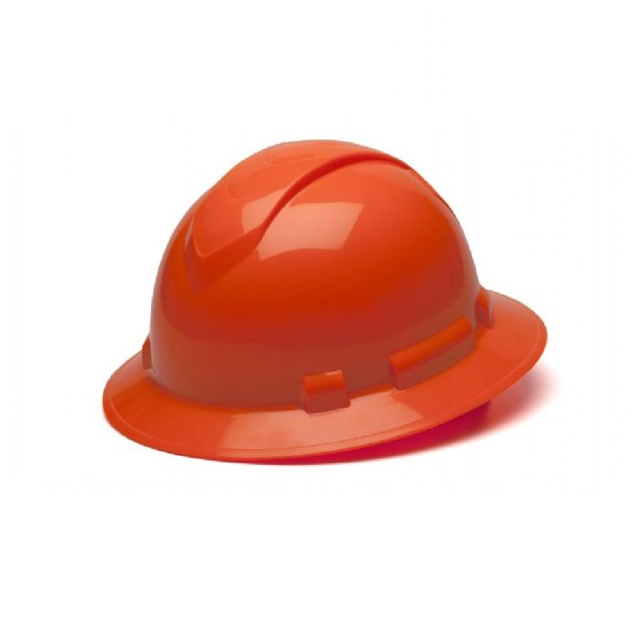 Pyramex Ridgeline HP54141 4 Point Standard Ratchet Full Brim Hard Hat, Hi Vis Orange, One Size, Box of 12