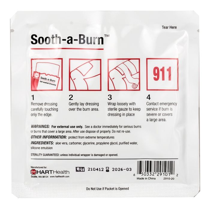 Hart Health 2910 Sooth-a-Burn Dressing, Gel Soaked, Sterile, 4 x 4, 1 Each