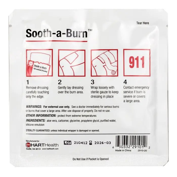 Hart Health 2910 Sooth-a-Burn Dressing, Gel Soaked, Sterile, 4 x 4 Hart Health 2910 Sooth-a-Burn Dressing, Gel Soaked, Sterile, 4 x 4
