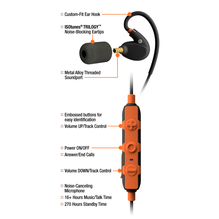 ISOtunes IT-21 PRO 2.0 Wireless Bluetooth Earbuds - Safety Orange