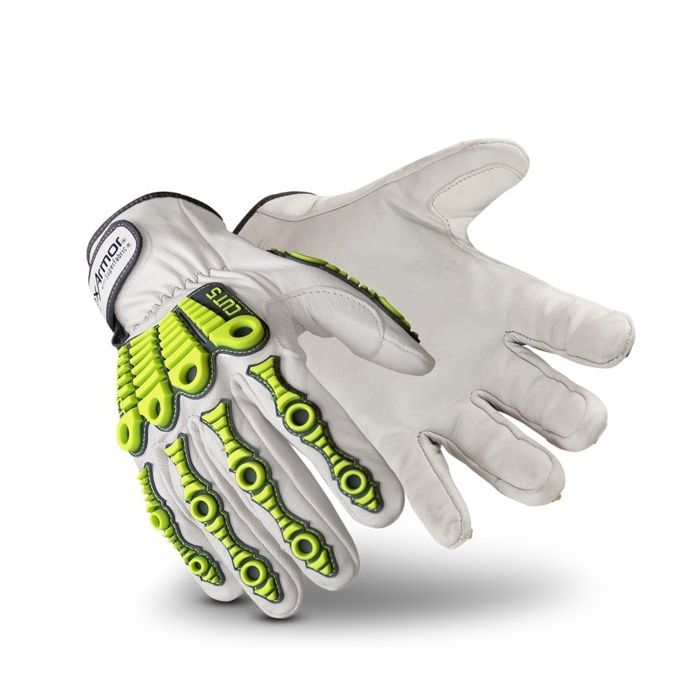 HexArmor Leather Impact 4080 Work Gloves White Color - 1 Pair