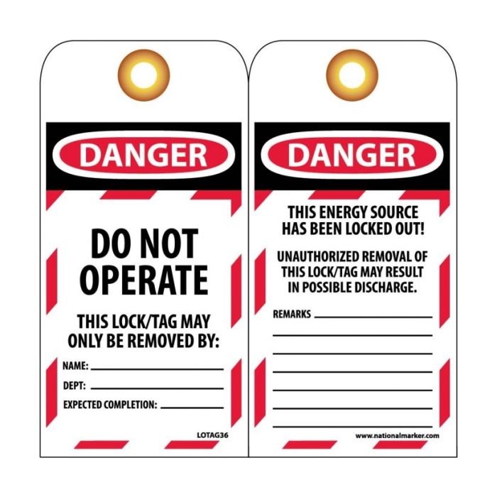 NMC LOTAG36-25 Danger Do Not Operate Tag 25/PK