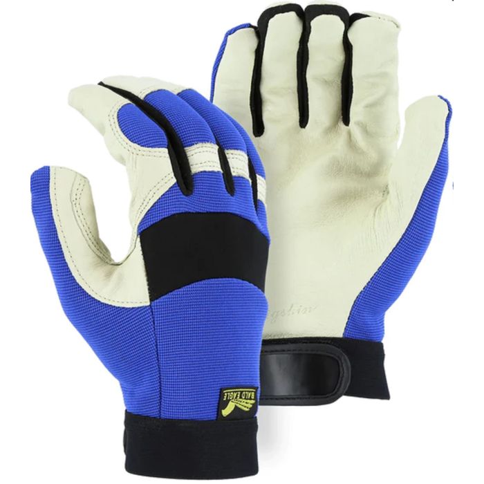 Majestic Bald Eagle 2152 A Grade Pigskin Mechanics Gloves, Blue, Box of 12 Pairs