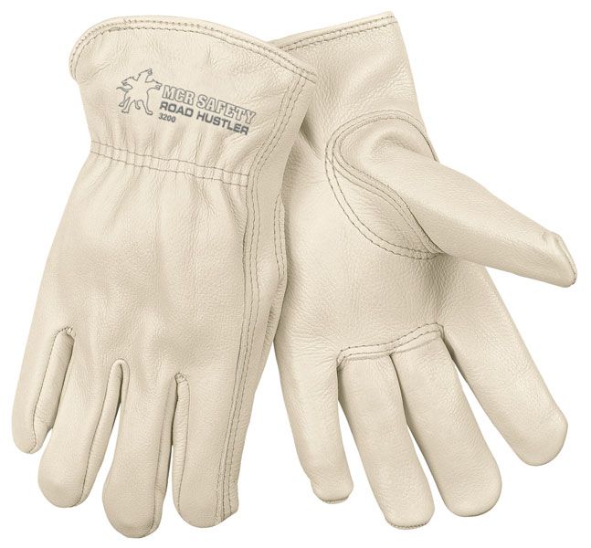 MCR Safety Road Hustler 3200 Premium Grain Leather, Drivers Work Gloves, Beige, Box of 12 Pairs