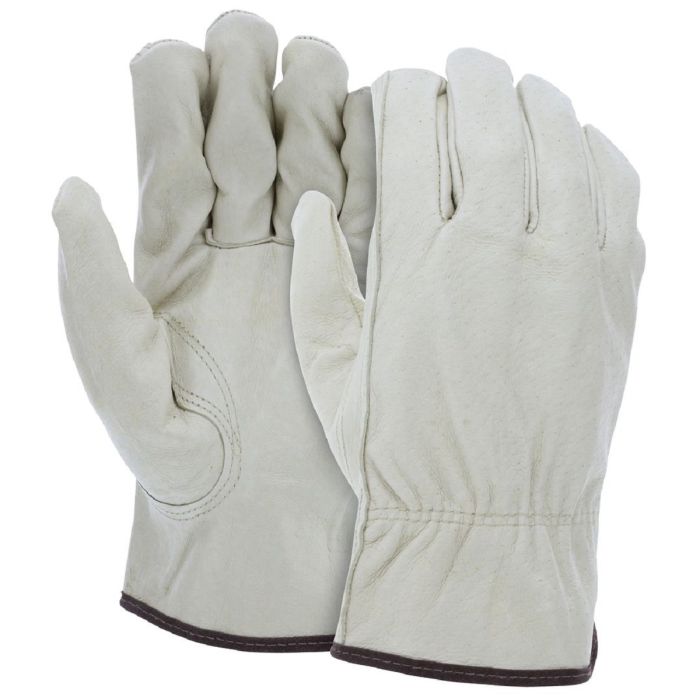MCR Safety 3401 Unlined Grain Pigskin Leather, Drivers Work Gloves, Beige, Box of 12 Pairs