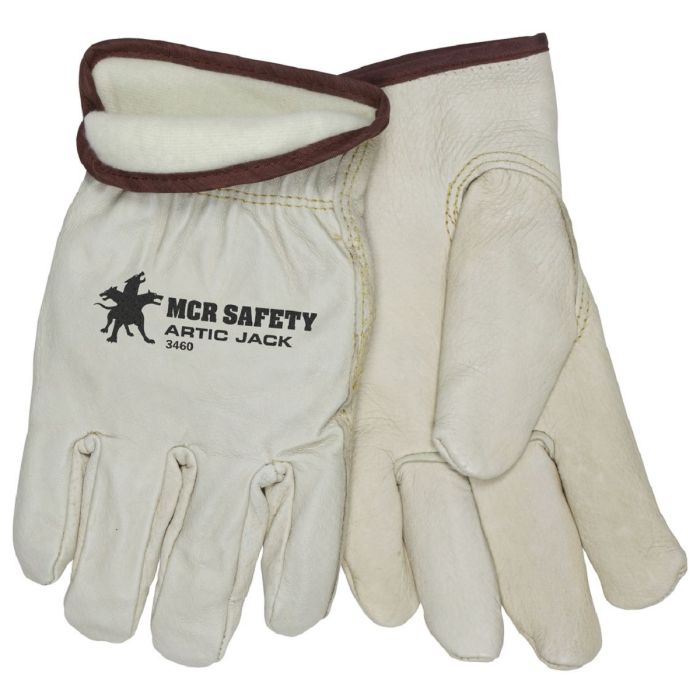 MCR Safety Artic Jack 3460 Premium Grain Pigskin Leather, Drivers Insulated Work Gloves, Beige, Box of 12 Pairs