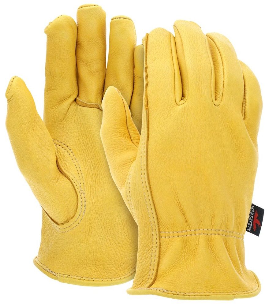 MCR Safety 3500 Premium Deerskin, Big Buck Leather Driver Work Gloves, Gold, Box of 12 Pairs