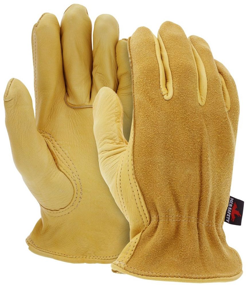 MCR Safety 3505 Select Grade Deerskin Grain Leather Palm, Drivers Work Gloves, Gold, Box of 12 Pairs