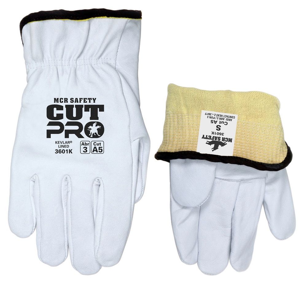 MCR Safety Cut Pro 3601K Premium Grade Grain Goatskin Leather, Drivers Work Glove, White, Box of 12 Pairs