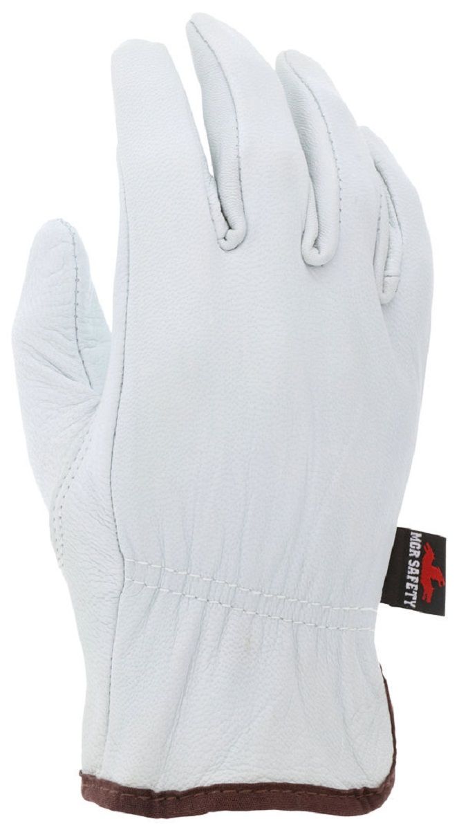 MCR Safety 3611 Premium Grain Goatskin Leather, Drivers Work Gloves, White, Box of 12 Pairs