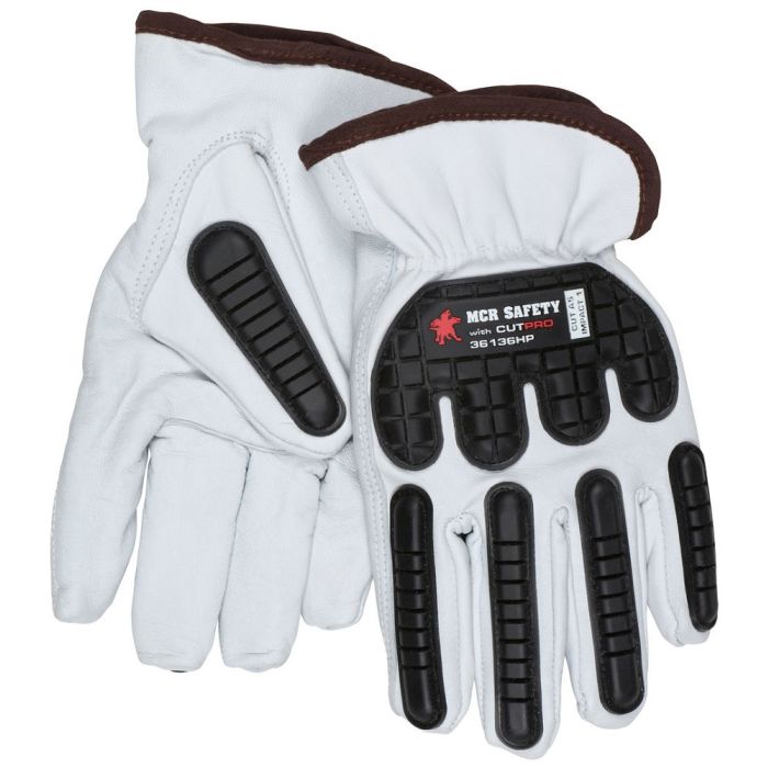 MCR Safety 36136HP Grain Goatskin Leather with Hypermax Liner, Drivers Cut Resistant Work Gloves, White, Box of 12 Pairs