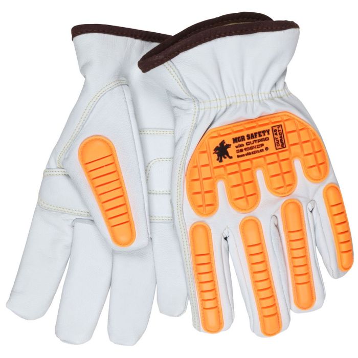 MCR Safety 36136KDP Grain Goatskin Leather with DuPont Kevlar Liner, Drivers Cut Resistant Work Gloves, White, Box of 12 Pairs