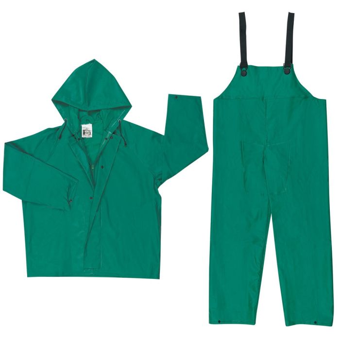 MCR Safety 3882 2 Piece Waterproof Dominator Series with Zipper Front and Bib Pants Rain Gear, Green, 1 Each