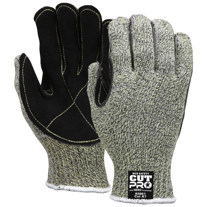 MCR Safety Cut Pro 93861 Leather Palm Cut Resistant Work Gloves, Gray, Box of 12 Pairs