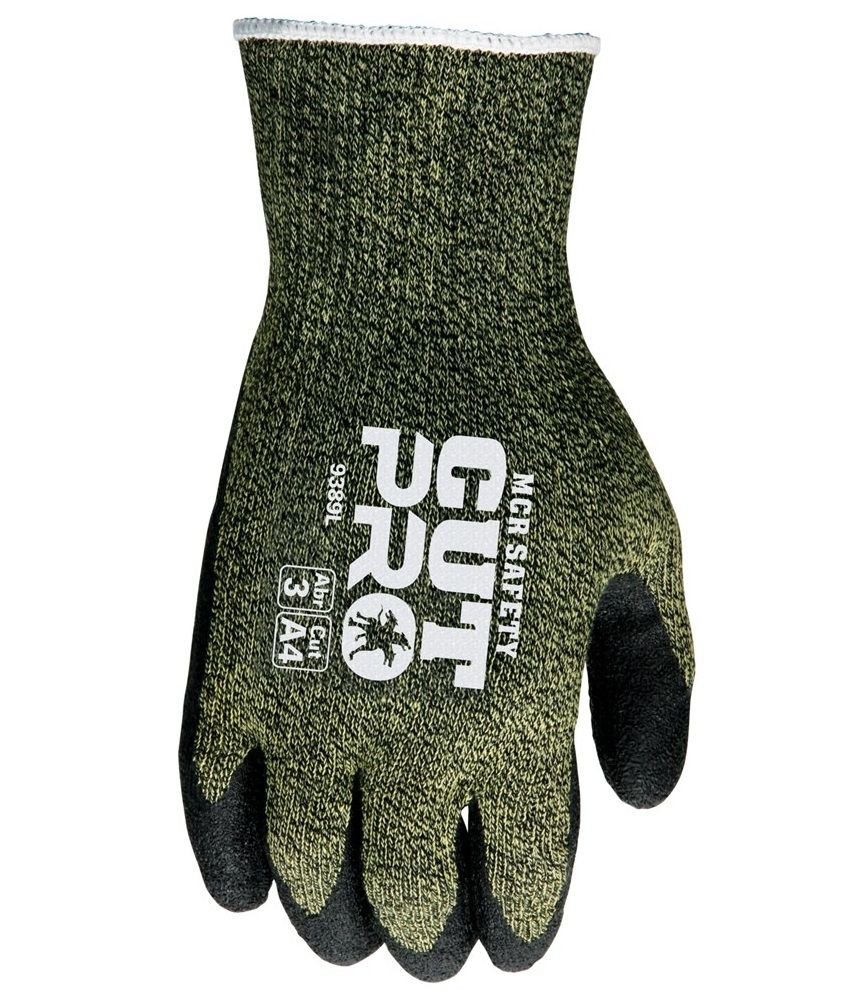 MCR Safety Cut Pro 9389 Kevlar Cut Resistant Work Gloves with Latex Coated Palm and Fingertips, Green, Box of 12