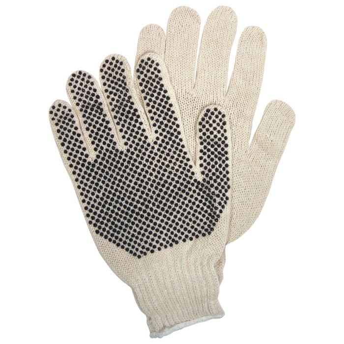 MCR Safety 9658 PVC Dotted Natural Cotton String Knit Work Gloves, Natural, Box of 12 Pairs