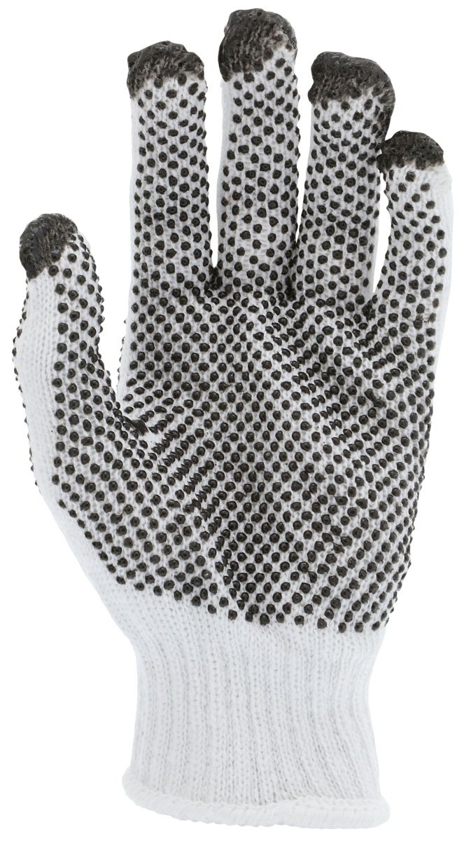 MCR Safety 9660 Two Sided PVC Dots, Cotton String Knit Work Gloves, White, Box of 12 Pairs