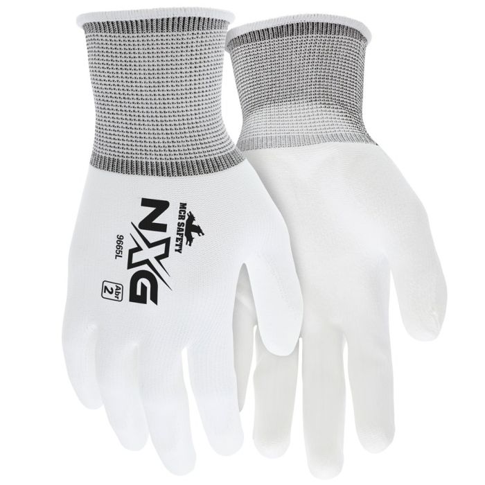 MCR Safety NXG 9665 Nylon Work Gloves with Polyurethane Palm and Fingertips, White, Box of 12