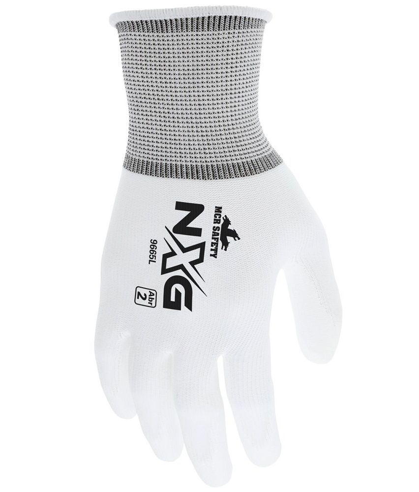 MCR Safety NXG 9665 Nylon Work Gloves with Polyurethane Palm and Fingertips, White, Box of 12