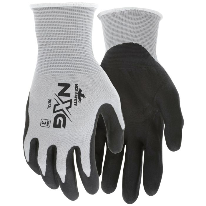 MCR Safety NXG 9673 13 Gauge Nylon Shell, Nitrile Foam Coated Work Gloves, Gray, Box of 12 Pairs