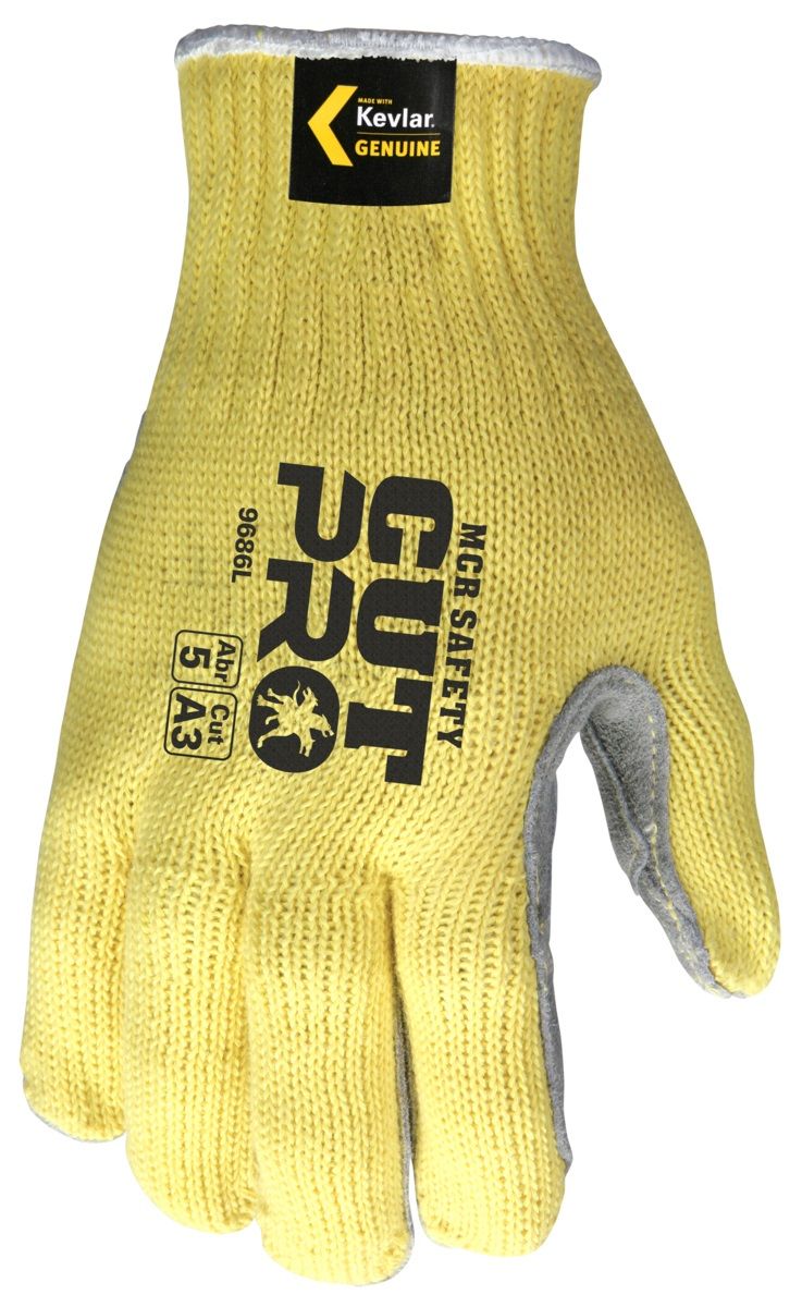 MCR Safety Cut Pro 9686 7 Gauge Kevlar Shell, Cut Resistant Work Gloves, Yellow, Box of 12 Pairs