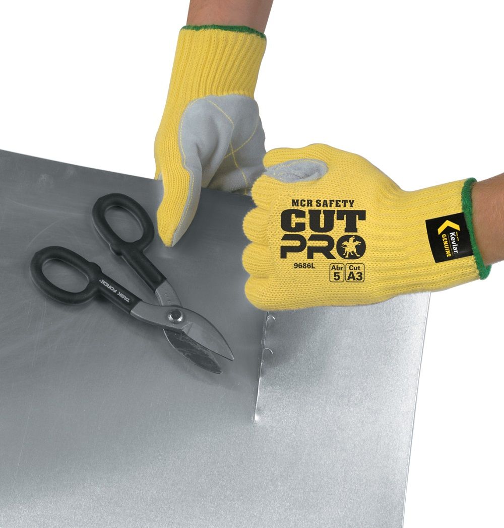MCR Safety Cut Pro 9686 7 Gauge Kevlar Shell, Cut Resistant Work Gloves, Yellow, Box of 12 Pairs