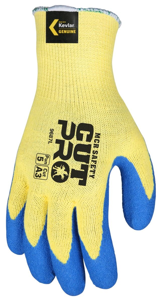 MCR Safety Cut Pro 9687 10 Gauge Kevlar Shell, Latex Coated Work Gloves, Yellow, Box of 12 Pairs