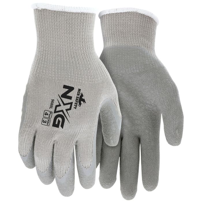 MCR Safety NXG 9688 10 Gauge Polyester Shell, Latex Coated Work Gloves, Gray, Box of 12 Pairs